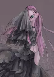 Size: 2200x3111 | Tagged: safe, artist:kuzumori, derpibooru import, pinkie pie, pony, anatomically incorrect, bipedal, clothes, dress, goth, gothic, pinkamena diane pie, solo, veil