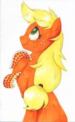 Size: 1676x2713 | Tagged: safe, artist:frozensoulpony, derpibooru import, applejack, crying, implied granny smith, shawl, solo, teary eyes, traditional art