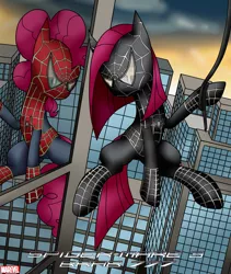 Size: 1728x2048 | Tagged: artist:brab777, black suit spider-man, crossover, derpibooru import, marvel, marvel comics, movie poster, pinkamena diane pie, pinkie pie, reflection, safe, spider-man, spider-man 3, spider-mare, symbiote pony, symbiote spider-man