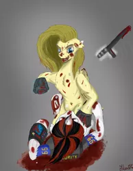 Size: 788x1014 | Tagged: semi-grimdark, derpibooru import, oc, oc:blackjack, oc:psychoshy, unofficial characters only, pegasus, pony, unicorn, fallout equestria, fallout equestria: project horizons, blood, missing teeth, nightstick, pipbuck, power hoof