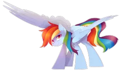 Size: 2358x1389 | Tagged: safe, artist:raponee, derpibooru import, rainbow dash, pony, female, large wings, looking at you, mare, simple background, solo, spread wings, transparent background, white outline, wings