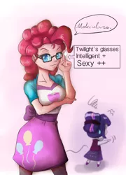 Size: 804x1119 | Tagged: suggestive, artist:the-park, derpibooru import, edit, pinkie pie, sci-twi, twilight sparkle, equestria girls, friendship games, glasses, sexy, stats