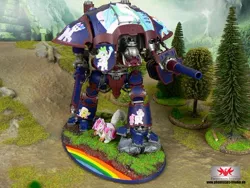 Size: 564x423 | Tagged: battle cannon, chainsword, crossover, derpibooru import, figurine, fluttershy, gaming miniature, imperial knight, miniature, photo, rainbow dash, safe, spike, sweetie belle, twilight sparkle, warhammer 40k, warhammer (game), weapon