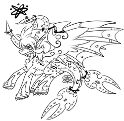 Size: 1200x1176 | Tagged: safe, artist:sapphirus, derpibooru import, oc, unofficial characters only, alicorn, chimera, dragon, elemental, pony, divine, double-divine, dragoness, female, goddess, lineart, mare, mix, solo, wip