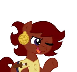 Size: 1505x1407 | Tagged: safe, artist:ficficponyfic, derpibooru import, edit, vector edit, oc, oc:ruby rouge, unofficial characters only, earth pony, pony, colt quest, clothes, color, ear piercing, earring, female, filly, foal, grin, jewelry, knife, piercing, reaction image, simple background, sly, smiling, smirk, solo, tomboy, transparent background, vector, weapon, wink