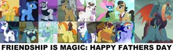 Size: 3376x1008 | Tagged: artist:3d4d, big daddy mccolt, breezie, carrot cake, coriander cumin, derpibooru import, dragon, dragon lord torch, father's day, filthy rich, gentle breeze, hondo flanks, igneous rock pie, mccolt family, mr. stripes, nightjar, night light, rainbow blaze, safe, seabreeze, shining armor, sunspot, sunspot (character)