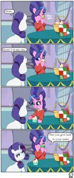 Size: 820x1950 | Tagged: artist:jessesmash32, comic, cookie crumbles, cupcake, derpibooru import, dialogue, food, macaron, muffin, rarity, safe