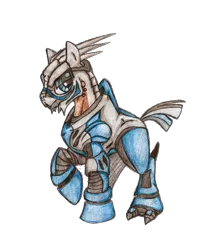 Size: 900x1025 | Tagged: safe, artist:zafara711, derpibooru import, ponified, alien, pony, turian, armor, colored pencil drawing, garrus vakarian, mass effect, raised hoof, science fiction, simple background, solo, traditional art, transparent background, video game