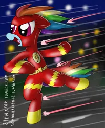 Size: 960x1173 | Tagged: safe, artist:ziemniax, derpibooru import, rainbow dash, pony, crossover, dc comics, running, solo, the flash