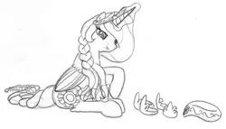 Size: 1153x659 | Tagged: alternate hairstyle, artist:slash-sun-slash, braid, derpibooru import, glowing horn, magic, monochrome, princess celestia, safe, solo, telekinesis, traditional art