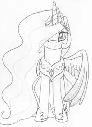 Size: 850x1169 | Tagged: safe, artist:slash-sun-slash, derpibooru import, princess celestia, monochrome, solo, traditional art