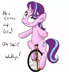 Size: 877x910 | Tagged: safe, artist:blupolicebox, derpibooru import, edit, starlight glimmer, pony, unicorn, dat boi, meme, simple background, solo, unicycle, vulgar, white background