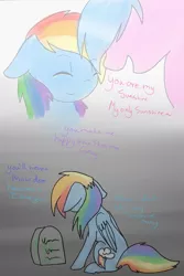 Size: 730x1095 | Tagged: safe, artist:prismaticdragontamer, derpibooru import, firefly, rainbow dash, pegasus, pony, comic, feels, female, firefly as rainbow dash's mom, g1, g1 to g4, g4, generation leap, grave, gravestone, mare, mother and daughter, sad, you are my sunshine