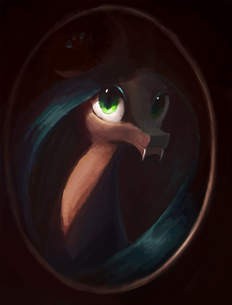 Size: 1064x1400 | Tagged: artist:plainoasis, bust, changeling, changeling queen, derpibooru import, fangs, female, portrait, queen chrysalis, safe, solo