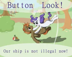 Size: 1281x1023 | Tagged: age regression, artist:shineyluna, blank flank, blushing, button mash, crack shipping, derpibooru import, disheveled, female, filly, filly rarity, funny, male, park, rarimash, rarity, safe, shipping, straight, tackle