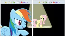 Size: 312x176 | Tagged: safe, derpibooru import, screencap, fluttershy, rainbow dash, pony, derpibooru, flutter brutter, juxtaposition, meta