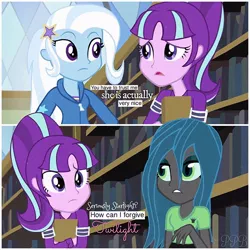 Size: 640x640 | Tagged: safe, artist:gouhlsrule, derpibooru import, queen chrysalis, starlight glimmer, trixie, equestria girls, equestria girls-ified