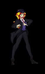 Size: 850x1388 | Tagged: safe, artist:urusee584, derpibooru import, sunset shimmer, equestria girls, black background, context is for the weak, even speedwagon is afraid, humanized, jojo's bizarre adventure, phantom blood, robert eo speedwagon, simple background, solo, sunset helper