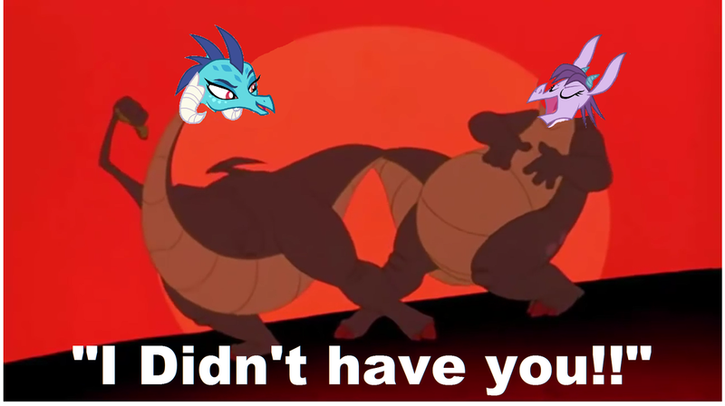 Size: 1024x574 | Tagged: conjoined, derpibooru import, devon and cornwall, dragon, fusion, princess ember, prominence, quest for camelot, safe, singing, song, song reference, text, two-headed dragon, two heads