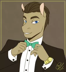 Size: 1024x1126 | Tagged: anthro, artist:hariamart, bowtie, bowties are cool, clothes, derpibooru import, doctor who, doctor whooves, safe, solo, suit, time turner, watch, wristwatch