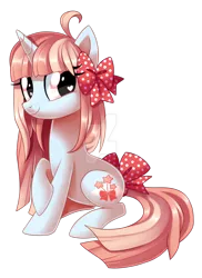 Size: 1024x1410 | Tagged: artist:centchi, derpibooru import, hair bow, oc, oc:wishy wish, safe, solo, tail bow, unofficial characters only, watermark