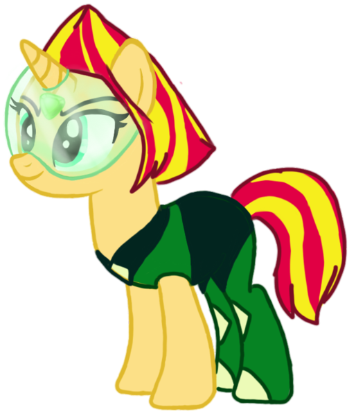 Size: 635x741 | Tagged: safe, artist:tsundra, derpibooru import, sunset shimmer, pony, unicorn, clothes, cosplay, costume, crossover, female, mare, peridot (steven universe), simple background, solo, steven universe, transparent background