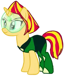 Size: 635x741 | Tagged: safe, artist:tsundra, derpibooru import, sunset shimmer, pony, unicorn, clothes, cosplay, costume, crossover, female, mare, peridot (steven universe), simple background, solo, steven universe, transparent background