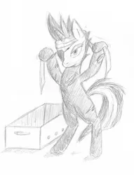 Size: 1533x2009 | Tagged: safe, artist:jedieldaniel, derpibooru import, twilight sparkle, pony, bandana, bipedal, monochrome, solo