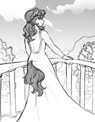 Size: 4012x5176 | Tagged: absurd resolution, anthro, artist:glacierclear, bedroom eyes, clothes, crossdressing, derpibooru import, dress, long mane, male, monochrome, oc, oc:amber haze, safe, solo, source needed, trap, unofficial characters only