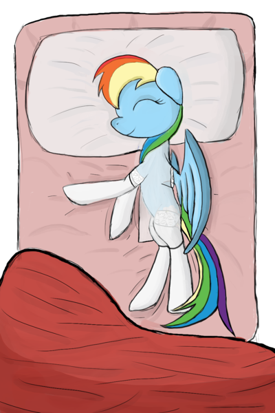 Size: 1000x1500 | Tagged: artist:minosua, bed, clothes, cute, derpibooru import, nightgown, rainbow dash, safe, sleeping, socks, solo, stockings, thigh highs