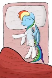 Size: 1000x1500 | Tagged: artist:minosua, bed, clothes, cute, derpibooru import, nightgown, rainbow dash, safe, sleeping, socks, solo, stockings, thigh highs