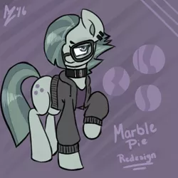 Size: 1000x1000 | Tagged: safe, artist:aer0 zer0, derpibooru import, marble pie, alternate hairstyle, clothes, collar, cute, cutie mark, glasses, jacket, redesign, shirt, solo