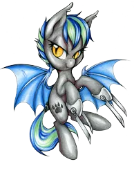 Size: 2445x3146 | Tagged: safe, artist:pingwinowa, derpibooru import, oc, oc:calm gale, unofficial characters only, bat pony, pony, bat pony oc, metal claws, paw prints, simple background, slit eyes, solo, transparent background
