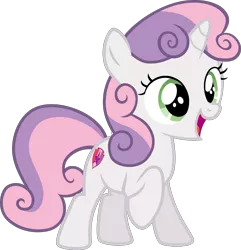 Size: 2108x2191 | Tagged: artist:sirwarluscake, backwards cutie mark, cute, cutie mark, dead source, derpibooru import, diasweetes, open mouth, raised hoof, safe, simple background, solo, sweetie belle, the cmc's cutie marks, transparent background, vector