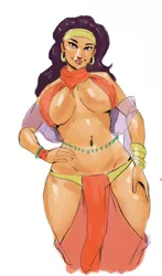 Size: 1884x3200 | Tagged: artist:bimbo sparkles, belly button, belly dancer, bellyring, big breasts, bimbo, bocas top, breasts, busty saffron masala, derpibooru import, female, human, humanized, moderate dark skin, piercing, saffron masala, smiling, solo, solo female, spice up your life, suggestive, wide hips