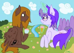 Size: 769x555 | Tagged: artist:forestlovescookies, blushing, cute, derpibooru import, food, ice cream, looking at each other, melsight, oc, oc:glass sight, oc:mellow rhythm, safe, shipping, unofficial characters only