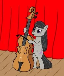 Size: 1011x1200 | Tagged: safe, artist:manioo8, derpibooru import, octavia melody, earth pony, pony, bipedal, cello, female, mare, musical instrument, musician, playing, smiling, solo, stage