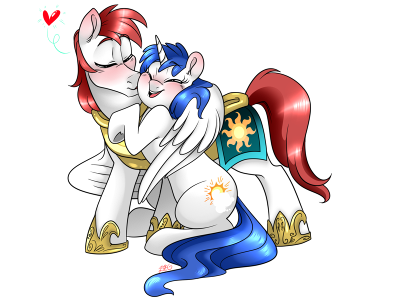 Size: 1600x1200 | Tagged: artist:dragonfoxgirl, blushing, commission, cuddling, cute, derpibooru import, female, giggling, hug, husband and wife, kissing, male, married, oc, oc:rain breeze, oc x oc, oc:zipline, royal guard, safe, shipping, simple background, snuggling, straight, transparent background, unofficial characters only, winghug