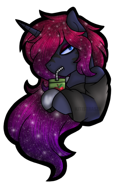 Size: 1024x1636 | Tagged: safe, artist:kitistrasza, derpibooru import, oc, oc:starlight rider, pony, grumpy, juice, juice box, solo