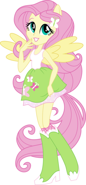 Size: 3000x6415 | Tagged: safe, artist:crimsumic, derpibooru import, fluttershy, equestria girls, absurd resolution, boots, clothes, inkscape, lipstick, ponied up, raised leg, simple background, skirt, socks, solo, tanktop, transparent background, vector