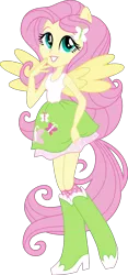 Size: 3000x6415 | Tagged: safe, artist:crimsumic, derpibooru import, fluttershy, equestria girls, absurd resolution, boots, clothes, inkscape, lipstick, ponied up, raised leg, simple background, skirt, socks, solo, tanktop, transparent background, vector