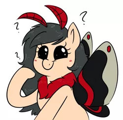 Size: 953x935 | Tagged: artist:notenoughapples, derpibooru import, looking at you, mothpony, oc, oc:scarlet strings, original species, safe, smiling, solo, unofficial characters only