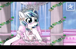 Size: 3500x2262 | Tagged: safe, artist:avchonline, derpibooru import, princess cadance, shining armor, ballerina, ballet, black bars, blushing, canterlot royal ballet academy, clara, clothes, crossdressing, cute, dress, evening gloves, eyeshadow, femboy, flower, frilly dress, gloves, hair bow, image, jewelry, jpeg, makeup, misspelling, necklace, open mouth, shining femboy armor, sissy, subtitles, the nutcracker, tutu