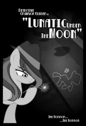 Size: 3000x4371 | Tagged: artist:ruinedomega, chalk outline, derpibooru import, detective, flower, grayscale, hat, monochrome, noir, oc, oc:crimson glider, poster, safe, solo, unofficial characters only