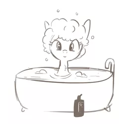 Size: 594x594 | Tagged: safe, artist:tjpones, derpibooru import, oc, oc:thingpone, unofficial characters only, pony, bath, bathtub, black and white, grayscale, monochrome, shampoo, simple background, solo, white background