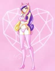 Size: 2153x2786 | Tagged: suggestive, artist:shinta-girl, derpibooru import, princess cadance, human, equestria girls, bell, bell collar, belly button, boob window, bra, breasts, busty princess cadance, cat ears, cat keyhole bra set, cat lingerie, cleavage, clothes, collar, crop top bra, dean cadance, female, frilly underwear, high heels, humanized, lingerie, lip bite, panties, pink underwear, side knot underwear, skinny, socks, solo, solo female, thigh highs, underwear