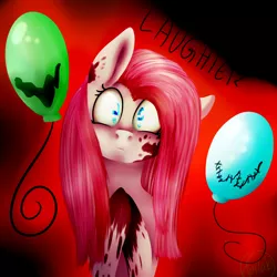 Size: 3000x3000 | Tagged: artist:immagoddampony, artist:ohhoneybee, balloon, blood, derpibooru import, grimdark, pinkamena diane pie, pinkie pie, solo