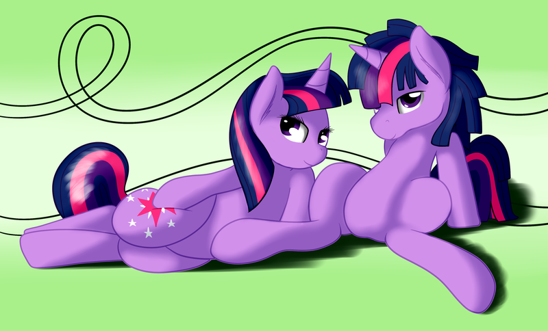 Size: 3482x2105 | Tagged: artist:ookamithewolf1, derpibooru import, dusk shine, rule 63, safe, self ponidox, sitting, twilight sparkle