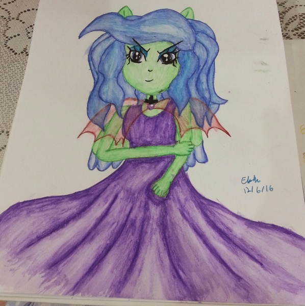 Size: 2232x2240 | Tagged: safe, artist:lizzyisme, derpibooru import, oc, oc:sapphire scarlet blaze, unofficial characters only, equestria girls, solo, traditional art