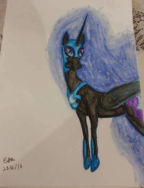 Size: 1958x2554 | Tagged: artist:lizzyisme, derpibooru import, nightmare moon, safe, solo, traditional art